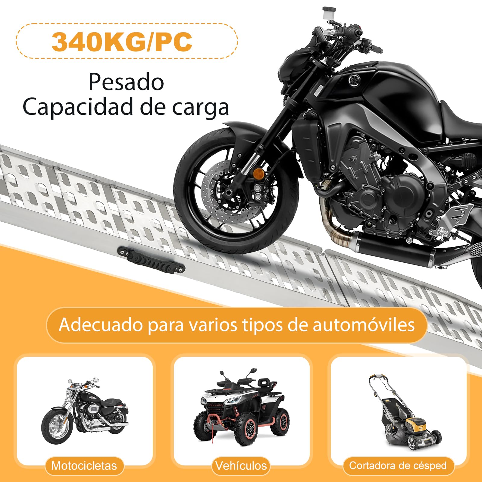 gardhom Rampas de Carga Plegable Duradero Aluminio Rampa Moto 180x28x4.5cm 340kg Rampas para Coches, Bicicletas, Remolques, Cortadoras de Césped, Cillas de Ruedas
