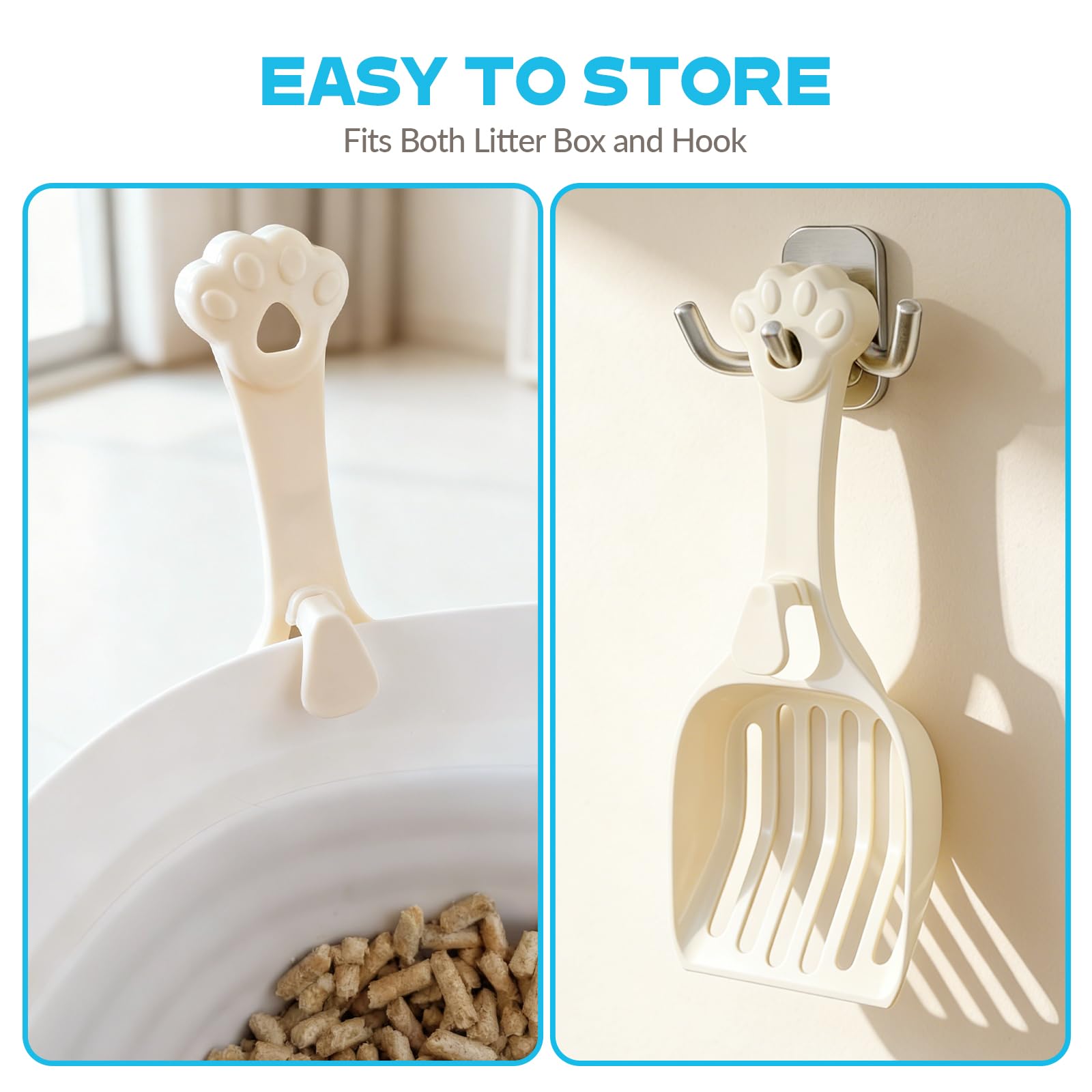 Depets Cuchara de arena para gatos, pala de arena con listones anchos, pala de arena para gatitos para pellets de pino, cuchara de plástico duradero, diseñada para un fácil tamizado, blanco lechoso