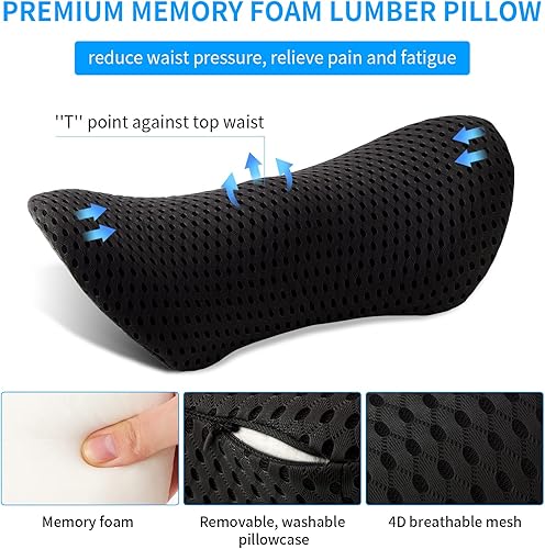 Miniatura 2 de Almohada lumbar, almohada de apoyo lumbar de espuma viscoelástica para silla de oficina y asiento de automóvil, almohada de apoyo para aliviar el