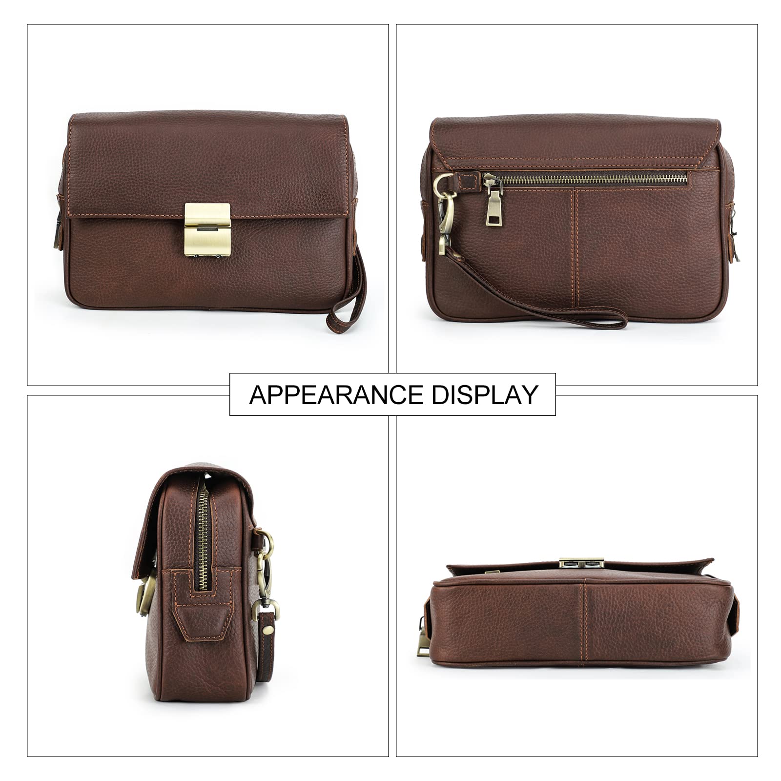 Contacts Pochette da uomo in vera pelle per carte d'identità, grande capacità, con blocco antifurto, da viaggio, passaporto, telefono, borsa a mano con cinturino da polso