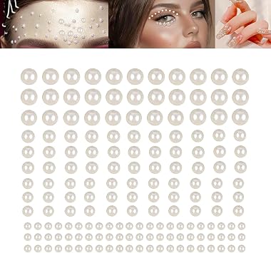 825 Pcs Self Adhesive Pearl Stickers, 3mm/4mm/5mm/6mm Hair Pearls Stick on Gems White Flat Back Pearls Sticker for Hair, Face, Beauty Makeup, Eye, Nail, Crafts, Wedding DIY Crafts - Ivory White