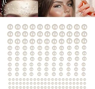 825 Pcs Self Adhesive Pearl Stickers, 3mm/4mm/5mm/6mm Hair Pearls Stick on Gems White Flat Back Pearls Sticker for Hair, Face, Beauty Makeup, Eye, Nail, Crafts, Wedding DIY Crafts - Ivory White