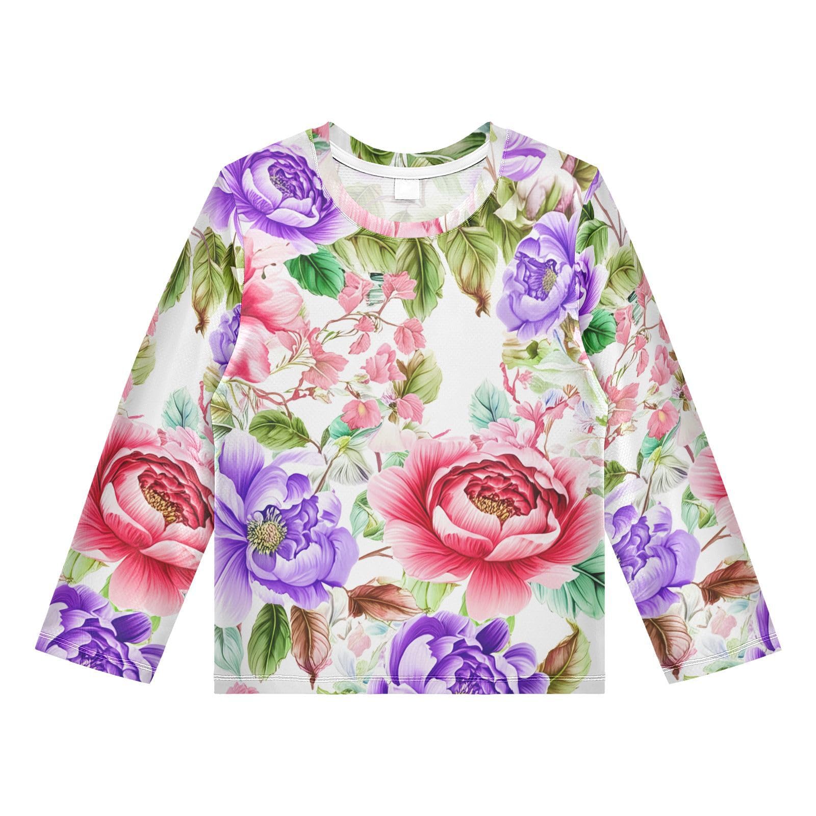 Blossom Floral Pink Purple Rash Guard Shirt for Boys Sun Protection Shirt for Kids Toddlers UPF50+ 7-8T