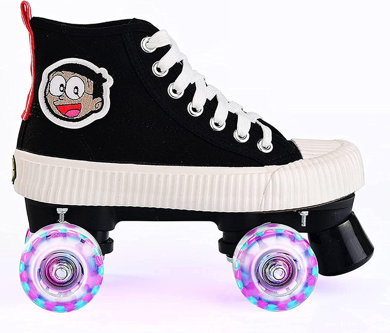 Canvas Roller Skates, 4 Wheels Shiny Skating Shoes for Girls, Boys,Adults,Kids and Beginners Birthday Gift,4/35 Black