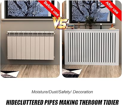 Heater Cover Modern Radiator Cover White Louvered Grill Steam Radiator Covers for Bathroom, Household Living Room Heating Decorative Cabinet(27.6x27.6x7.9in)