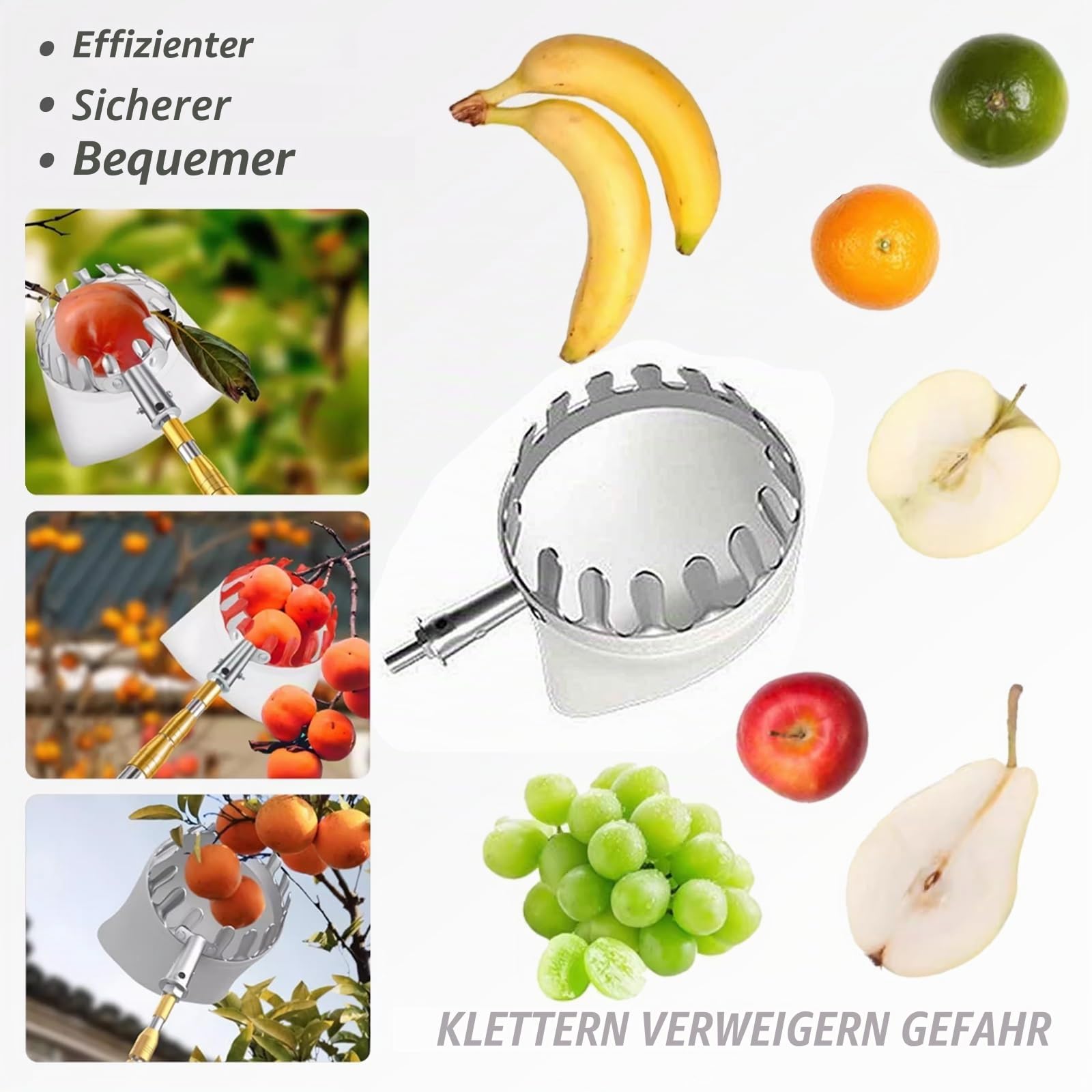 Obstpflücker mit teleskopstange 2-7M Kirschenpflücker Pflaumenpflücker Obstpflückstange für Früchte von Hochgelegenen Orten Pflücken | A,7m(23ft)