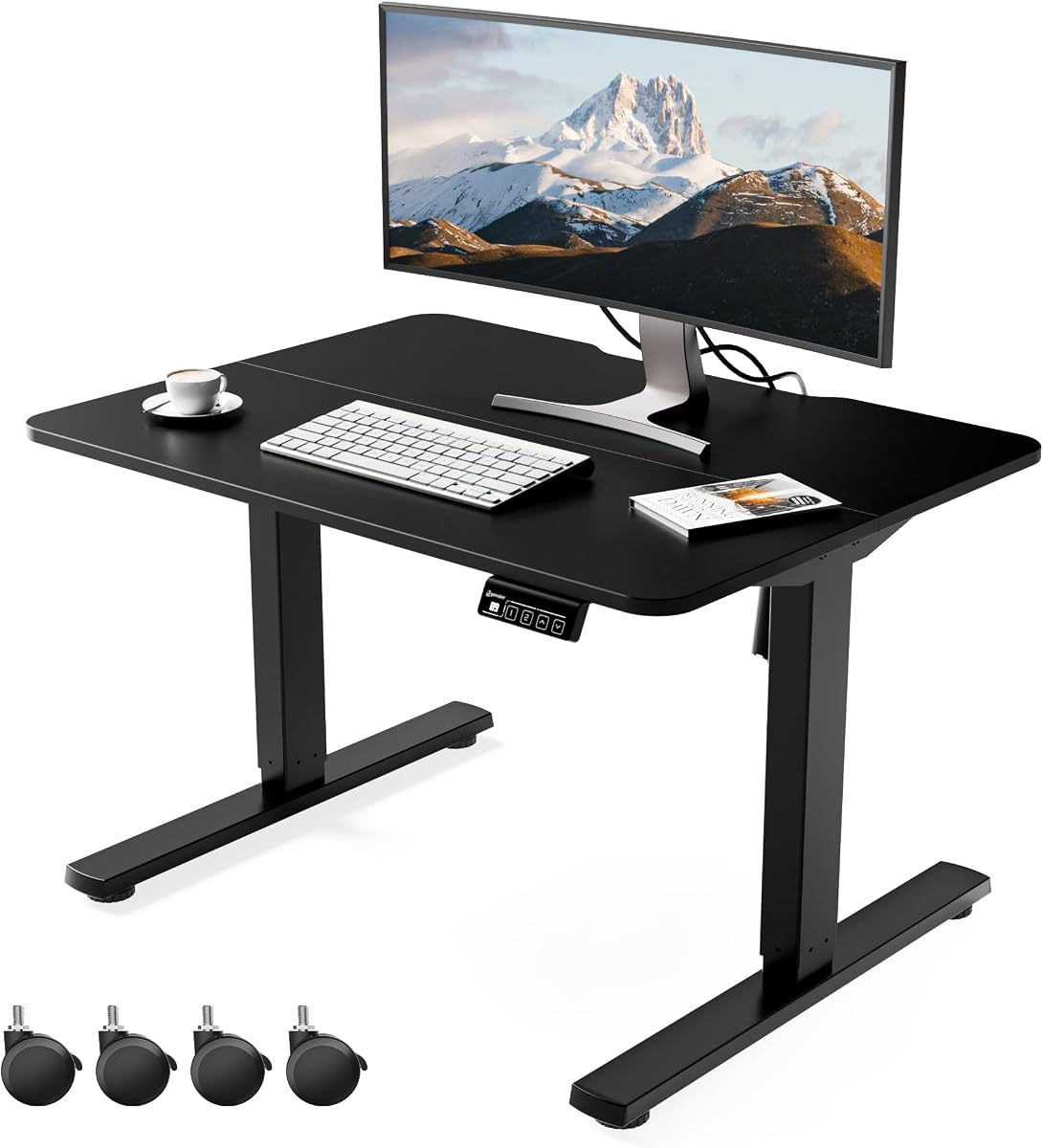 Low Height Adjustable Desk Lifts 18.9"-29.5", Small Standing Desk for Home | Small Electric Standing Desk for Short People, 32"x24"Computer Desk with Splice Board & Lockable Wheels for Office, Black