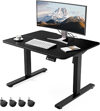 ERGOMAKER Low Height Adjustable Desk with Lockable Wheels, Lifts 18.9"-29.5", 31.5" x 23.6" Electric Small Standing Desk with Splice Board for Home Office & Short PeopleBlack Frame, Black Desktop