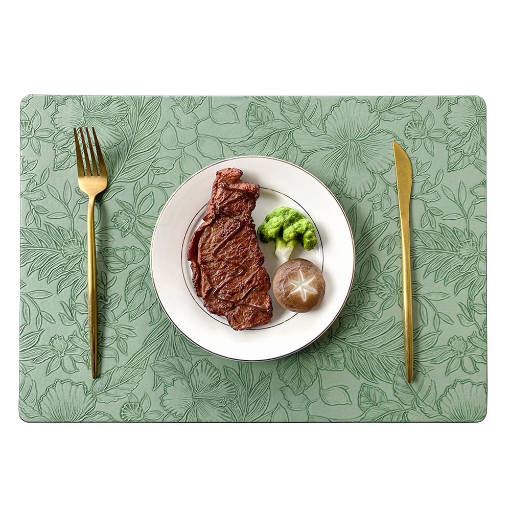 Lot de 6 sets de table rectangulaires en cuir épais, résistant à la chaleur, lavable, résistant à l'huile et imperméable, antidérapant pour cuisine, café, salle à manger