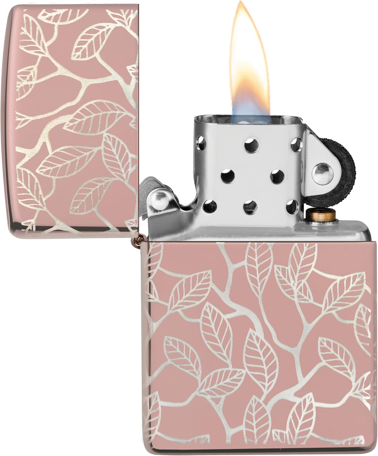 Zippo Windproof Lighter, Vine and Leaves, High Polish Rose Gold, Laser 360°, Refillable, Reusable, Windproof Design, Gift Box, Made in USA