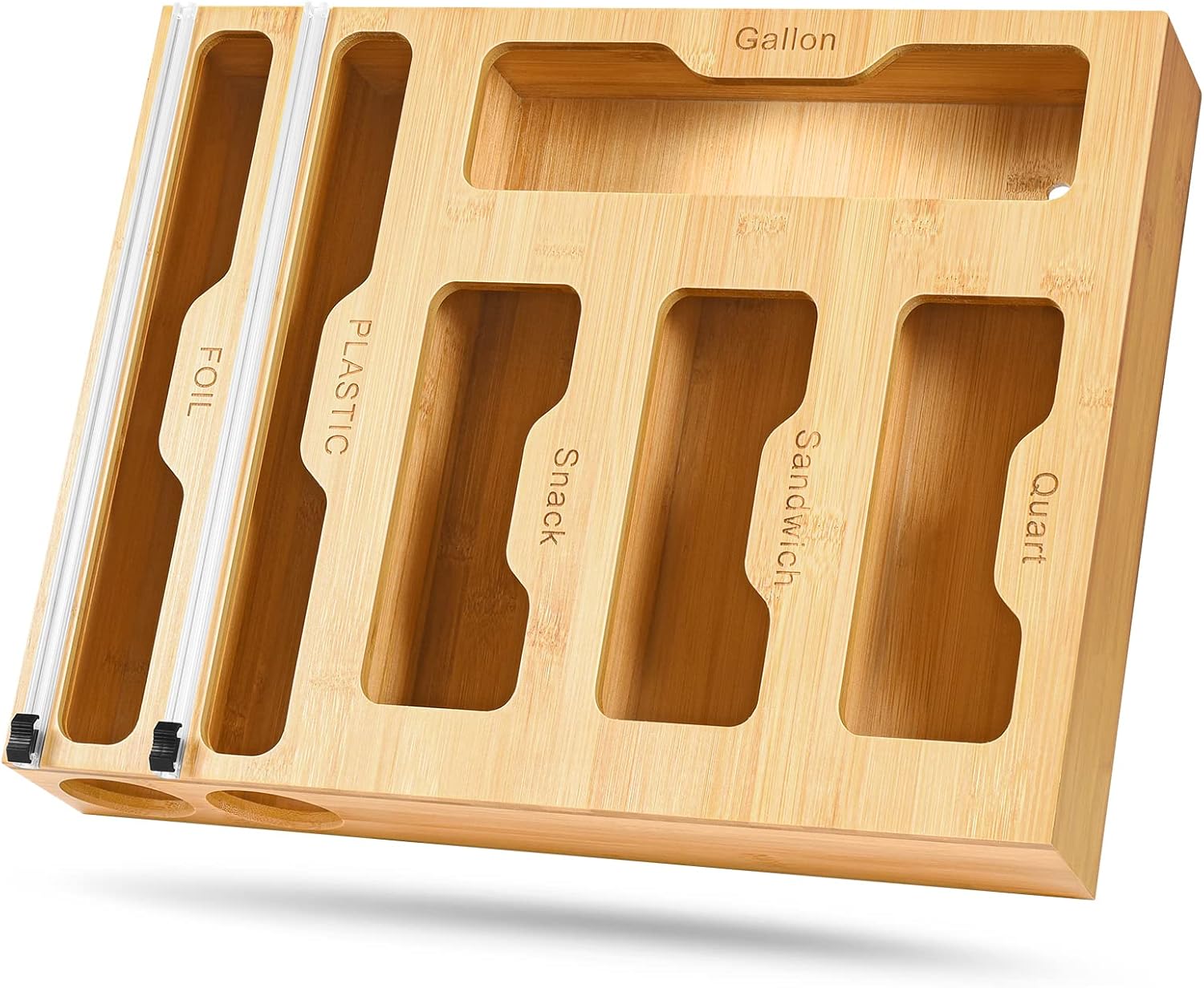INHOTBY Foil and Plastic Wrap Organizer, Bamboo Ziplock Bag
