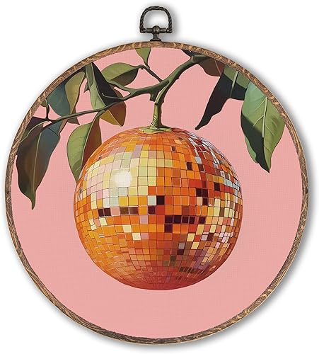 Miniatura 8 de Arte de pared ovalado de bola de discoteca naranja funky con marco, decoración de pared ovalada retro y moderna, impresiones en lienzo colgantes