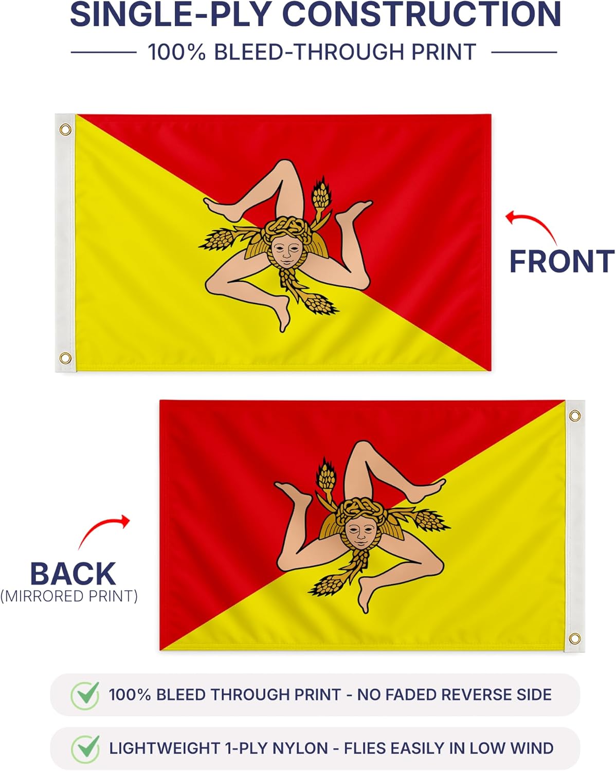 AGAS Sicily Flag 2x3 ft Nylon Fabric Double Stitched Canvas Header Brass Grommets Fade Resistant & Vivid Colors Tough Sicilian Banner
