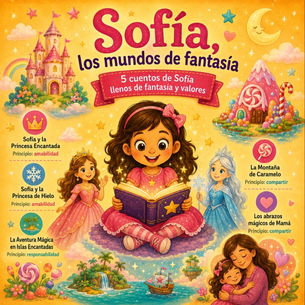 Sofía y los mundos de fantasía - cuentos infantiles ilustrados para niños: 5 cuentos infantiles sobre amabilidad, responsabilidad, compartir y amor familiar