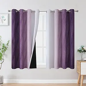 Estelar Textiler Purple and Greyish White Blackout Curtains 54 Inch Length, Light Blocking Gradient Grommet Drapes for Living Room, Thermal Insulated Ombre Curtains for Bathroom,52Wx54L,2 Panels
