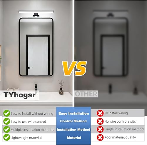 Miniatura 5 de Luz LED de 15.4 pulgadas, luces de baño negras sobre el espejo, 3 tipos de instalación con cable de alimentación, lámpara de pared moderna para