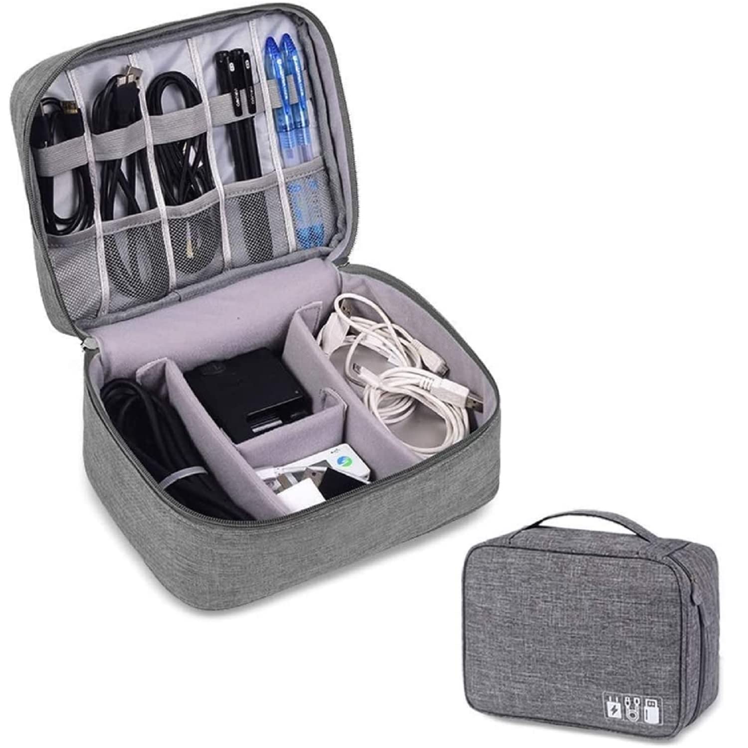 TOURTIER Digital Accessories Cable Organizer Bag - Travel Electronics Storage Case Protects USB Drives, Memory Cards, Chargers, SD Card, Cords, Adaptors and Other Device Accessories (Grey)
