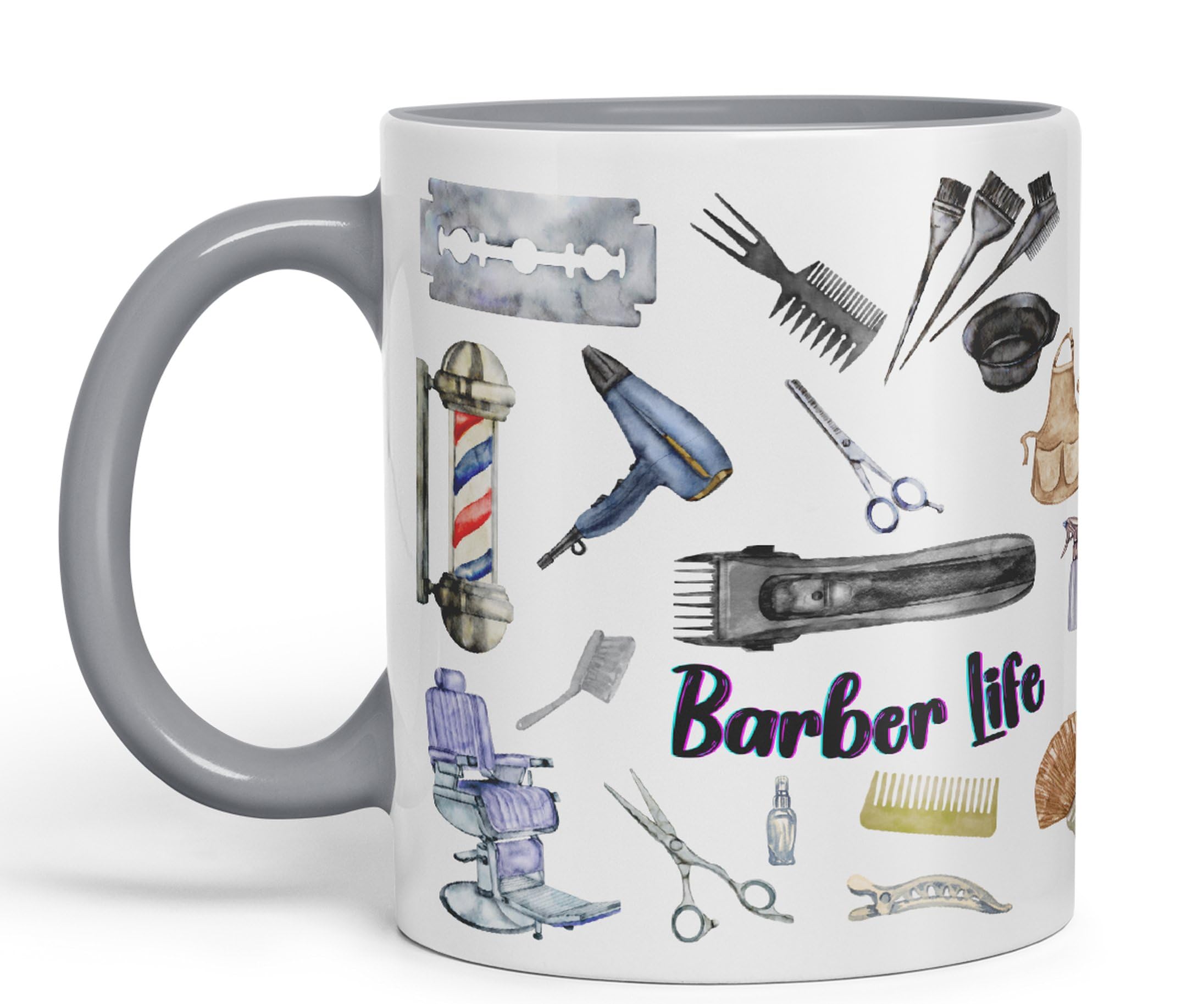 Vixar Barber Life Hairdresser Ceramic Coloured Mug Cup for Tea Coffee Hot Brew 330ml 11Oz Gift (Grey)