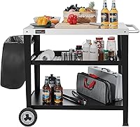 Royal Gourmet PC3404S Rolling 3-Shelf Grill Cart with Trash Bag Holder - 34x20 Stainless Steel Tabletop for BBQ Patio Kitchen Prep