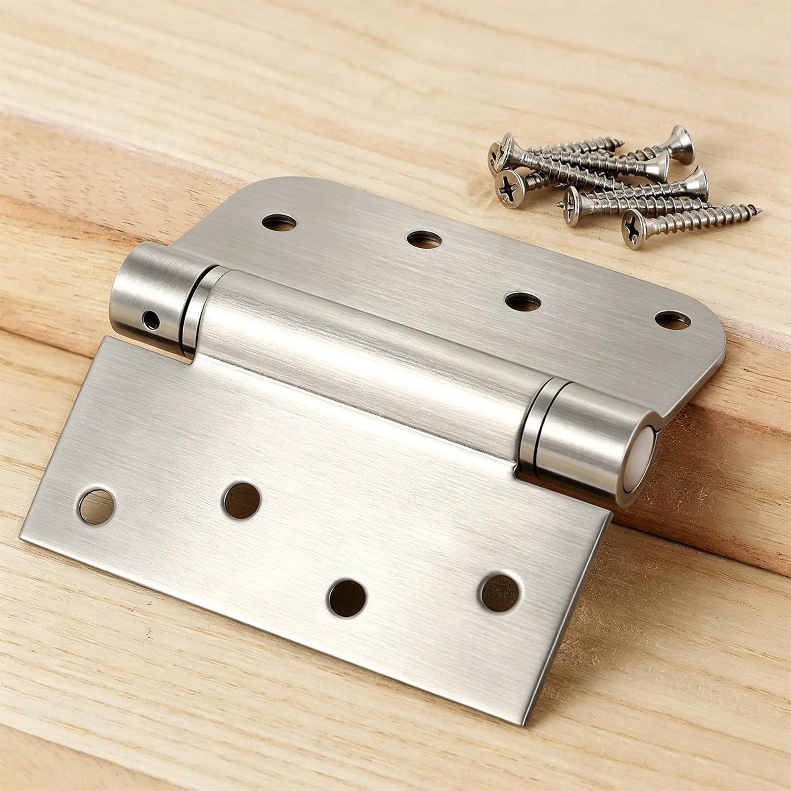 Bisagras de puerta de cierre automático, bisagras de acero inoxidable 304 de 4 pulgadas, bisagras de resorte, bisagras resistentes con esquina cuadrada redondeada de 5/8 pulgadas, tensión ajustable,