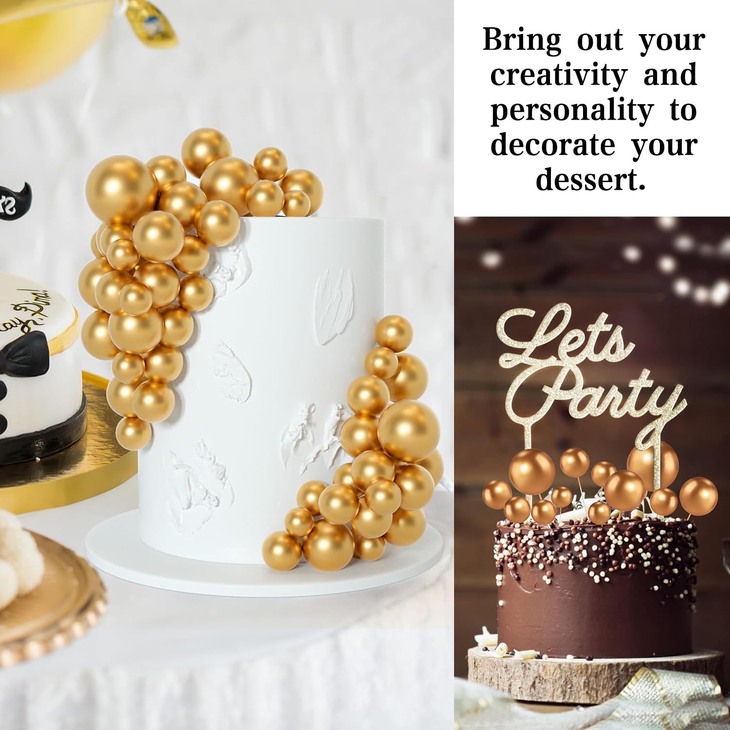 100-Piece Assorted Gold Foam Cake Decorations - Elegant Metallic Toppers for Desserts Parties, and DIY Crafts - Image 4
