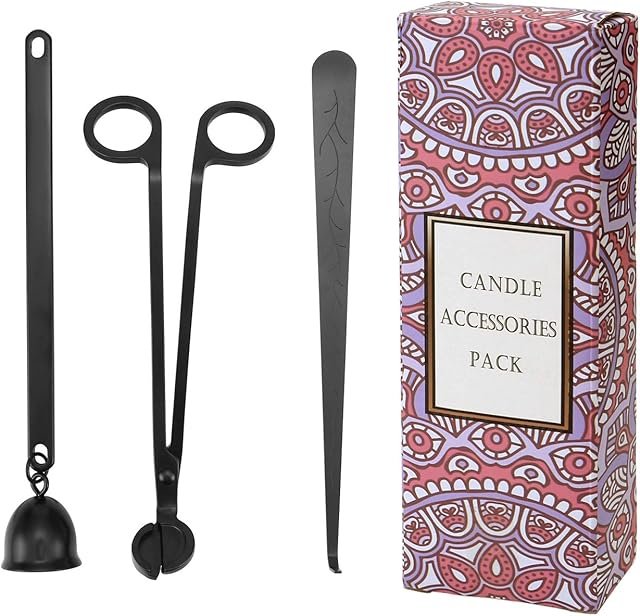 Mangsen Candle Accessory Set, Candle Snuffer Extinguisher, Candle Wick Trimmer, Wick Dipper Wick Cutter Candle Care Kit with Gift Package for Candle Lovers, Black