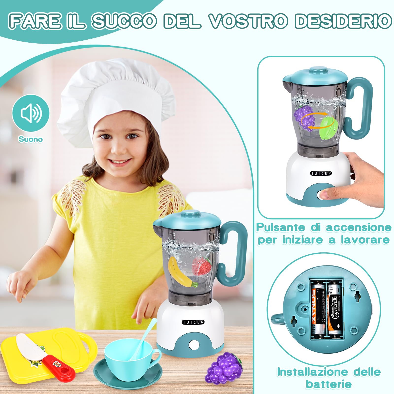 Aragallant Cucina Giocattolo per Bambini, Accessori Cucina Bambini con Macchina Caffe, Frullatore, Mixer, Tostapane, Set di Elettrodomestici Regalo per Ragazzi e Ragazze 2 3 4 5 6 Anni