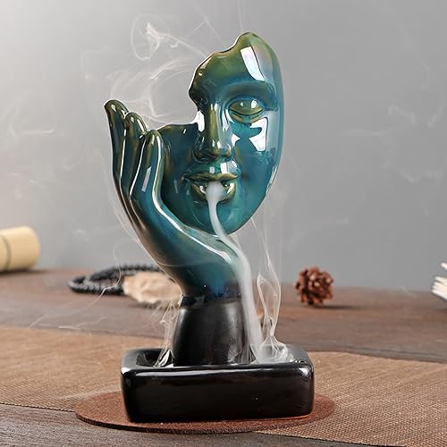 Miniatura 6 de YYW Thinking Statue - Soporte para incienso con reflujo, quemador de incienso, cascada, adorno de aromaterapia, decoración del hogar con conos de
