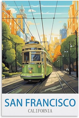 Pósteres de viaje vintage de San Francisco de 12 x 18 pulgadas (11.8 x 17.7 in), pintura en lienzo, arte de pared, decoración de pared, impresiones