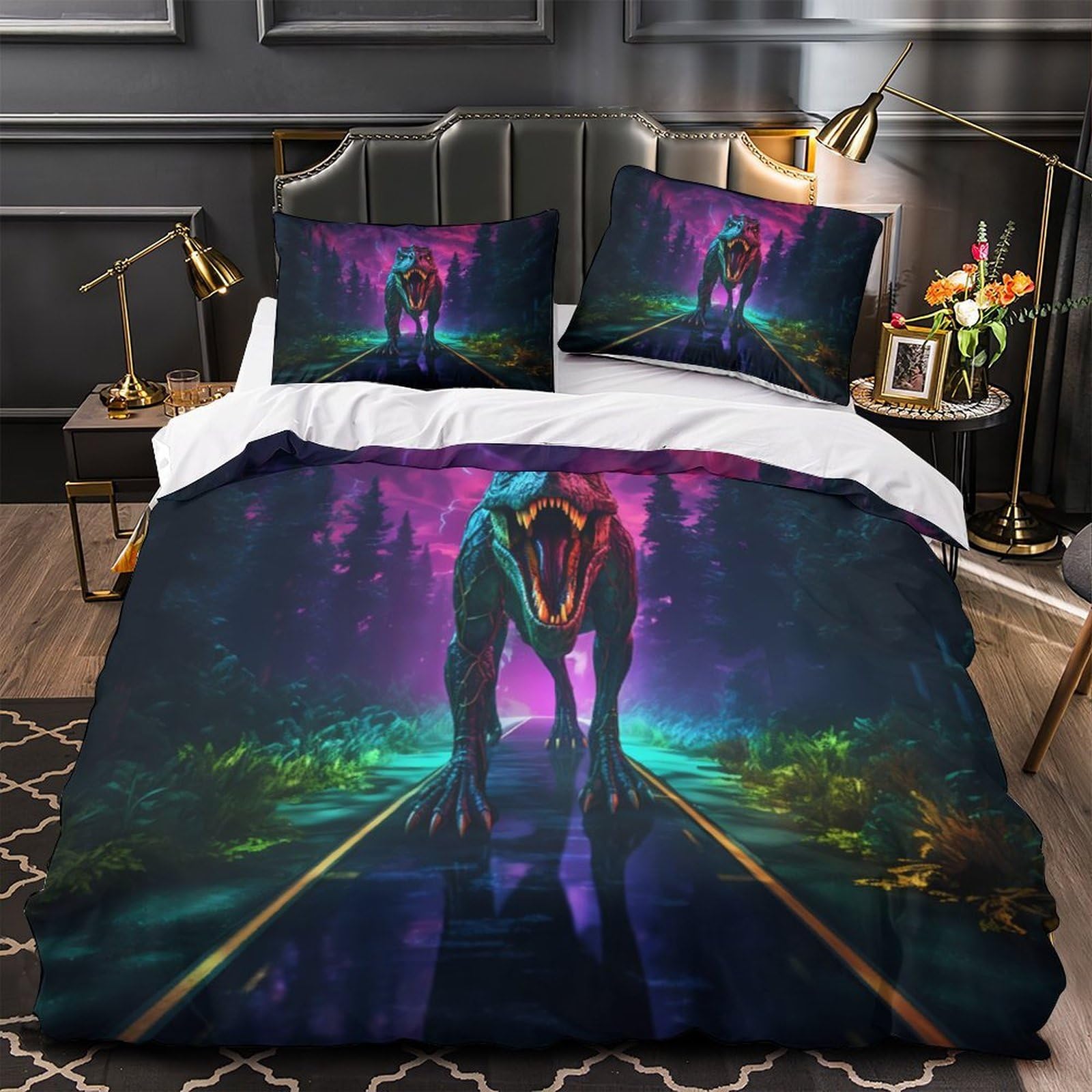 Housse de couette dinosaure 140x200 respirante et parure de lit microfobre enfant 3D
