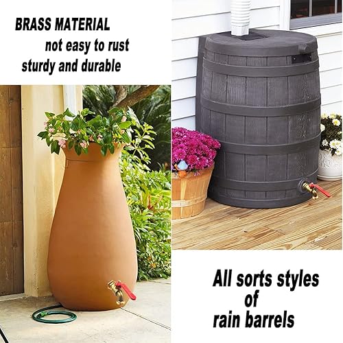 Miniatura 6 de Paquete de 2 grifos de barril de lluvia, grifo de tanque de agua de latón con conector de mamparo de diámetro exterior de 1 pulgada para cubo de