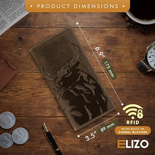Miniatura 2 de ELIZO Long Wallets for Men REAL Leather Rodeo Wallet Thin Wallet Slim Wallet RFID Blocking Credit Card Holder Wallet - Whiskey