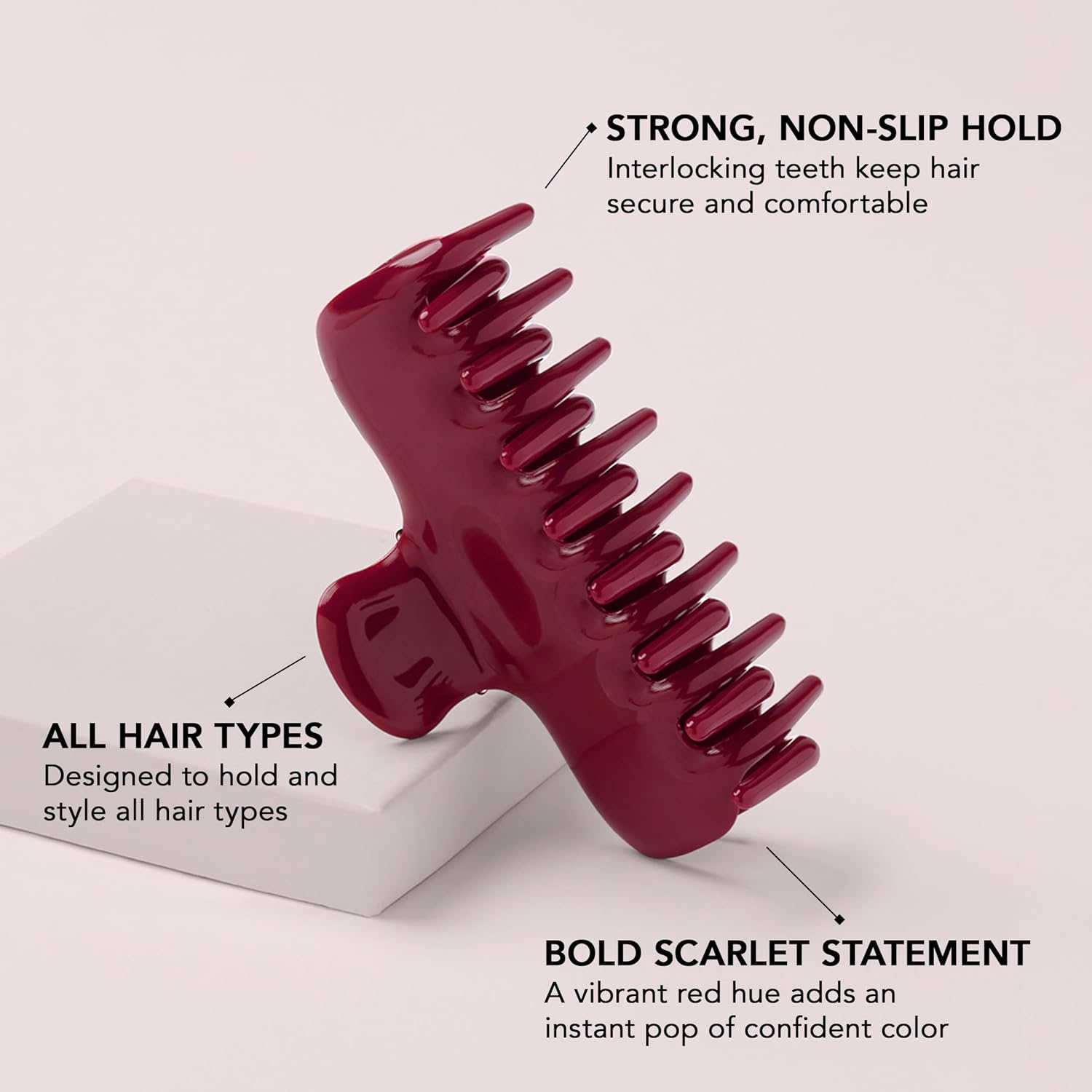 The Hair Edit Scarlet Claw Clip, Comfortable Red Claw Clip for All Hair Types, Everyday Hair Accessory for Women, Strong Hold Non-Slip Grip, All-Day Secure Styling for Updos, Half-Ups, & French Twists