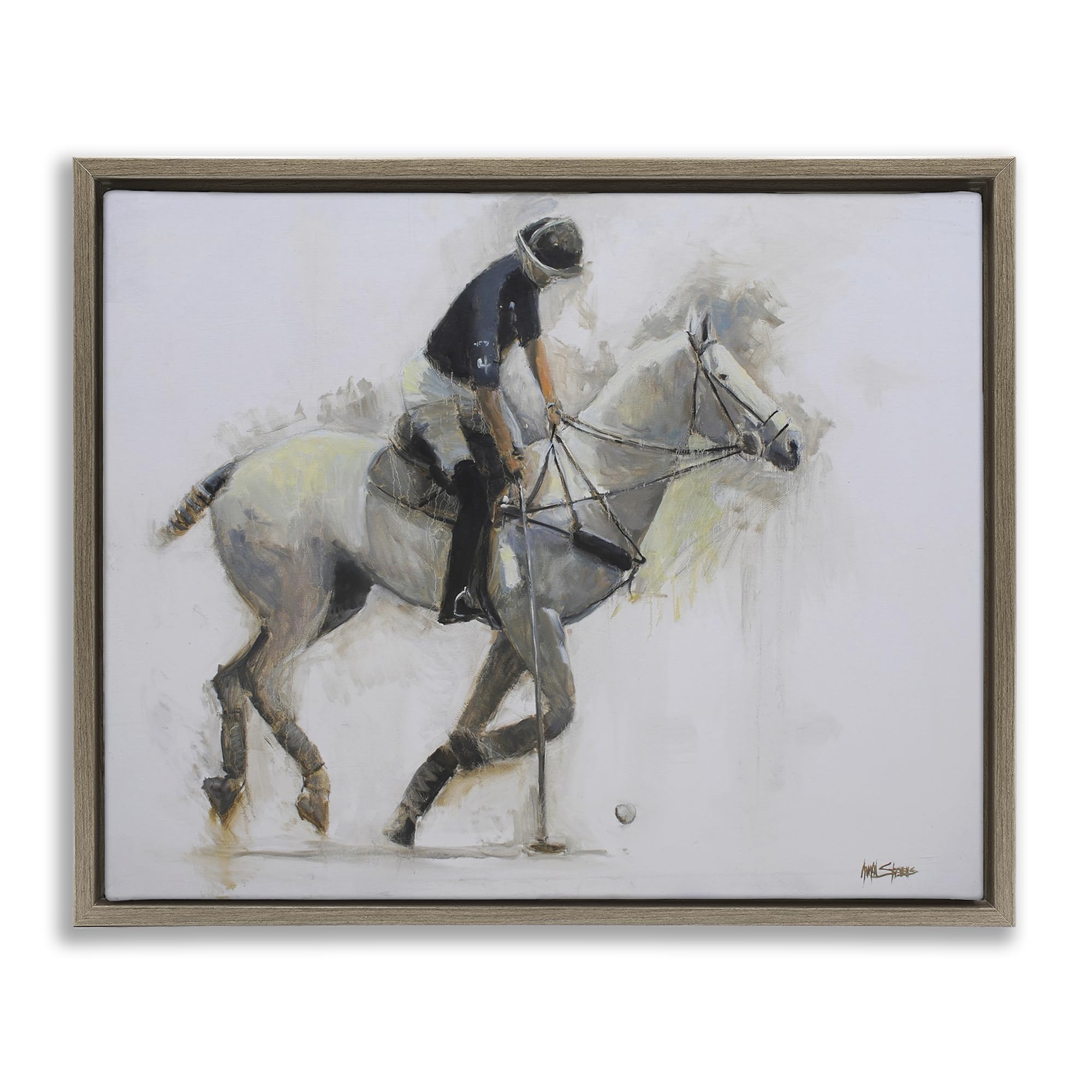 Stupell Industries Montalcino Elm (Textured) Polo Rider Motion Equestrian, 24 X 30 Inch Canvas In Floater Frame