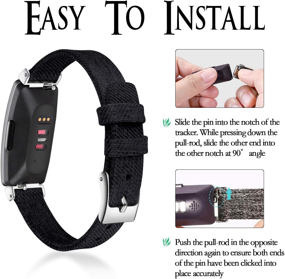 Maledan Compatible with Inspire HR/Inspire 2/ Inspire Bands Women Men, Woven Fabric Strap Wrist Band Compatible with Inspire/Inspire HR Fitness Tracker, Black, Small