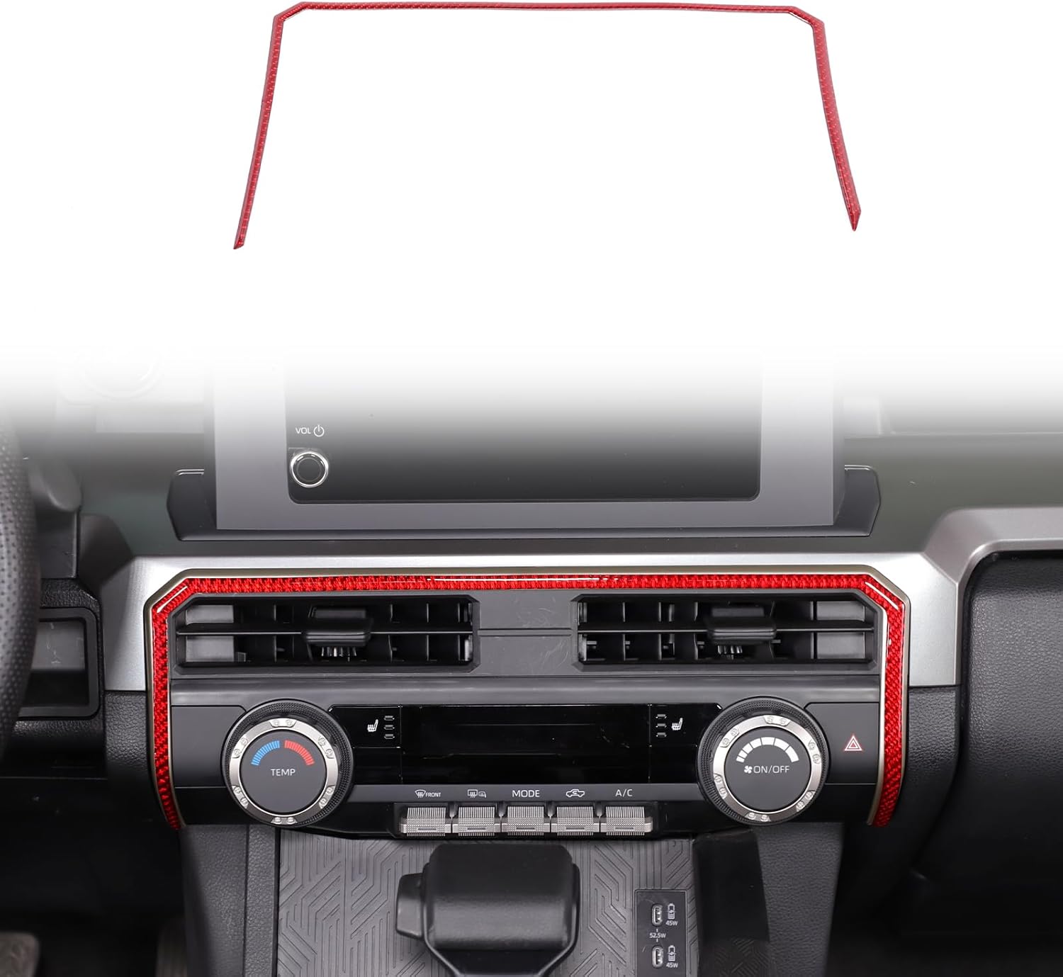 Center Console AC Panel Frame Decorative Cover Trim Compatible with Toyota Tacoma 2024 2025 2026, Car Interior Decoration Accessories (Red)