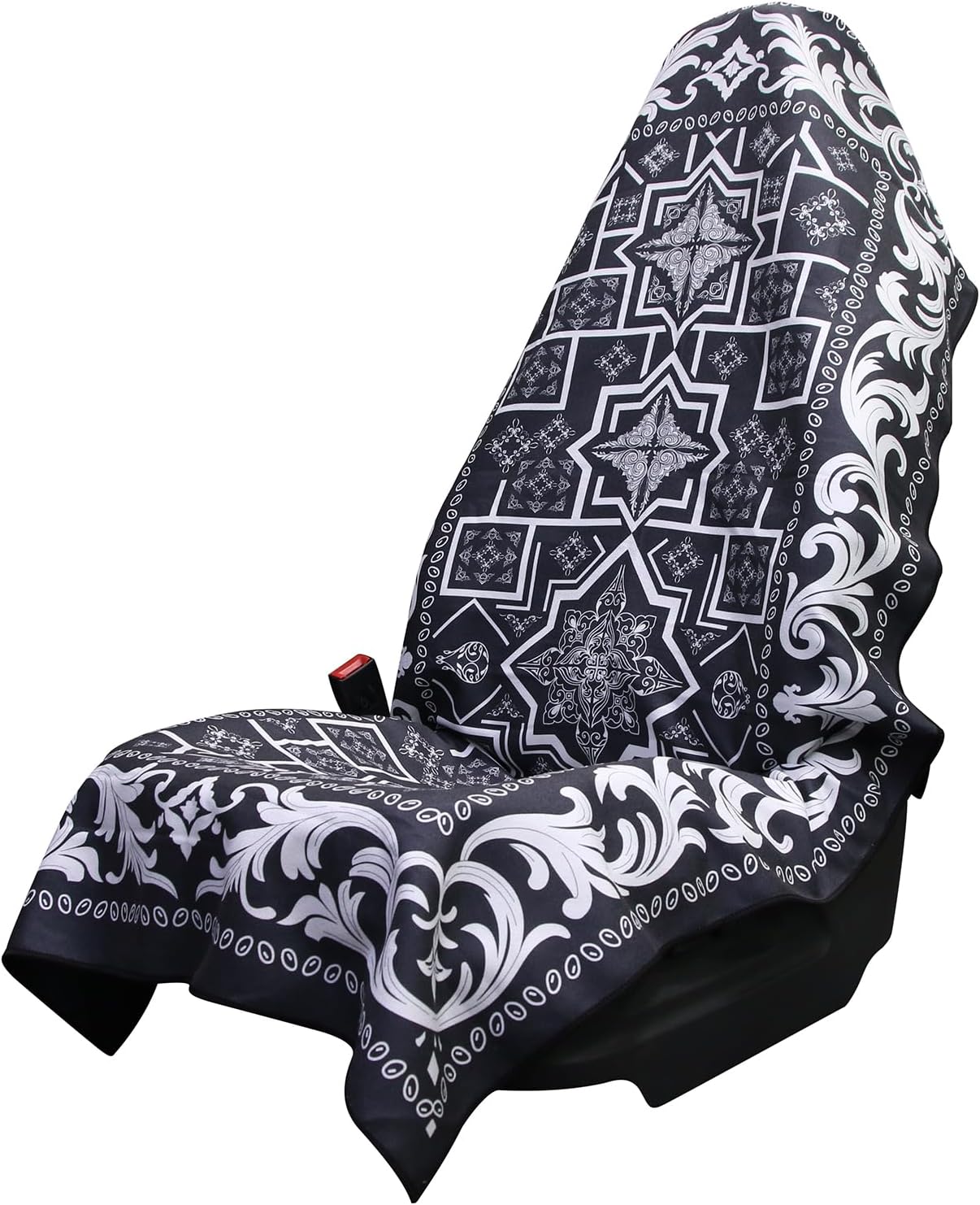 Premium Car Seat Cover Towel, Microfiber Car Seat Towel Cover, Quick-Dry Gym Running Yoga Beach Towel for Car Seat, Fits Most Front Bucket Seats for Cars, SUVs, Vans & Trucks (Baroque Black)