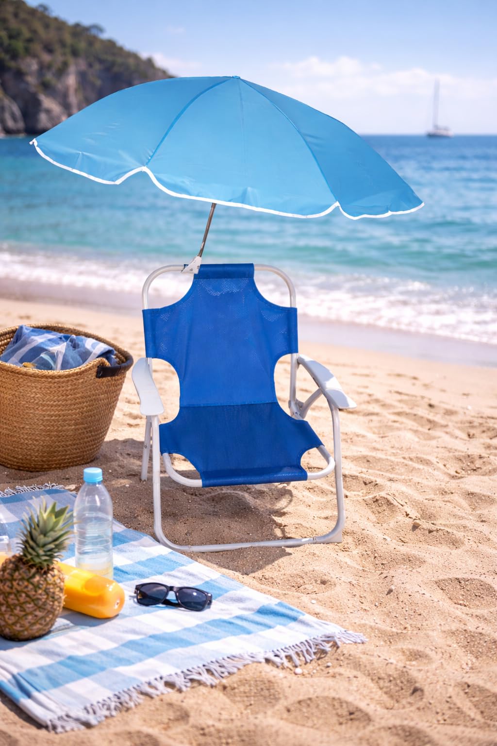 Spiaggina Sedia Sdraio Pieghevole per Bambini con Ombrello Integrato – Sedia Mare Compatta 47×37 cm, Colori Assortiti