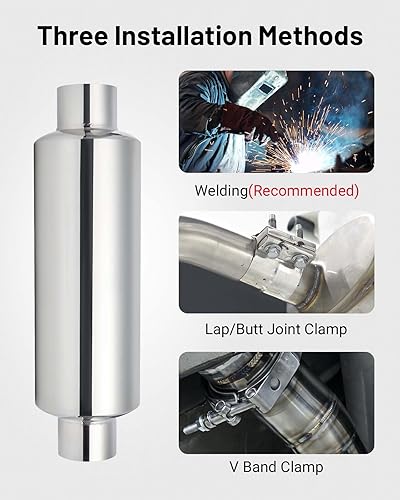 Vista 22 de EVIL ENERGY Silenciador resonador de 2 pulgadas de acero inoxidable (entrada/salida de 2.0 pulgadas, 13.8 pulgadas de longitud)