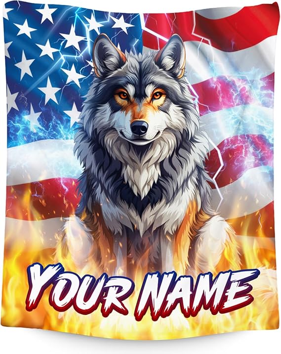 Personalized Boys Blanket - Wolf Blankets for Men - Custom Gifts with Name - Soft Flannel Throw for Couch, Bed - 4 Sizes