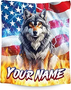 Personalized Boys Blanket - Wolf Blankets for Men - Custom Gifts with Name - Soft Flannel Throw for Couch, Bed - 4 Sizes