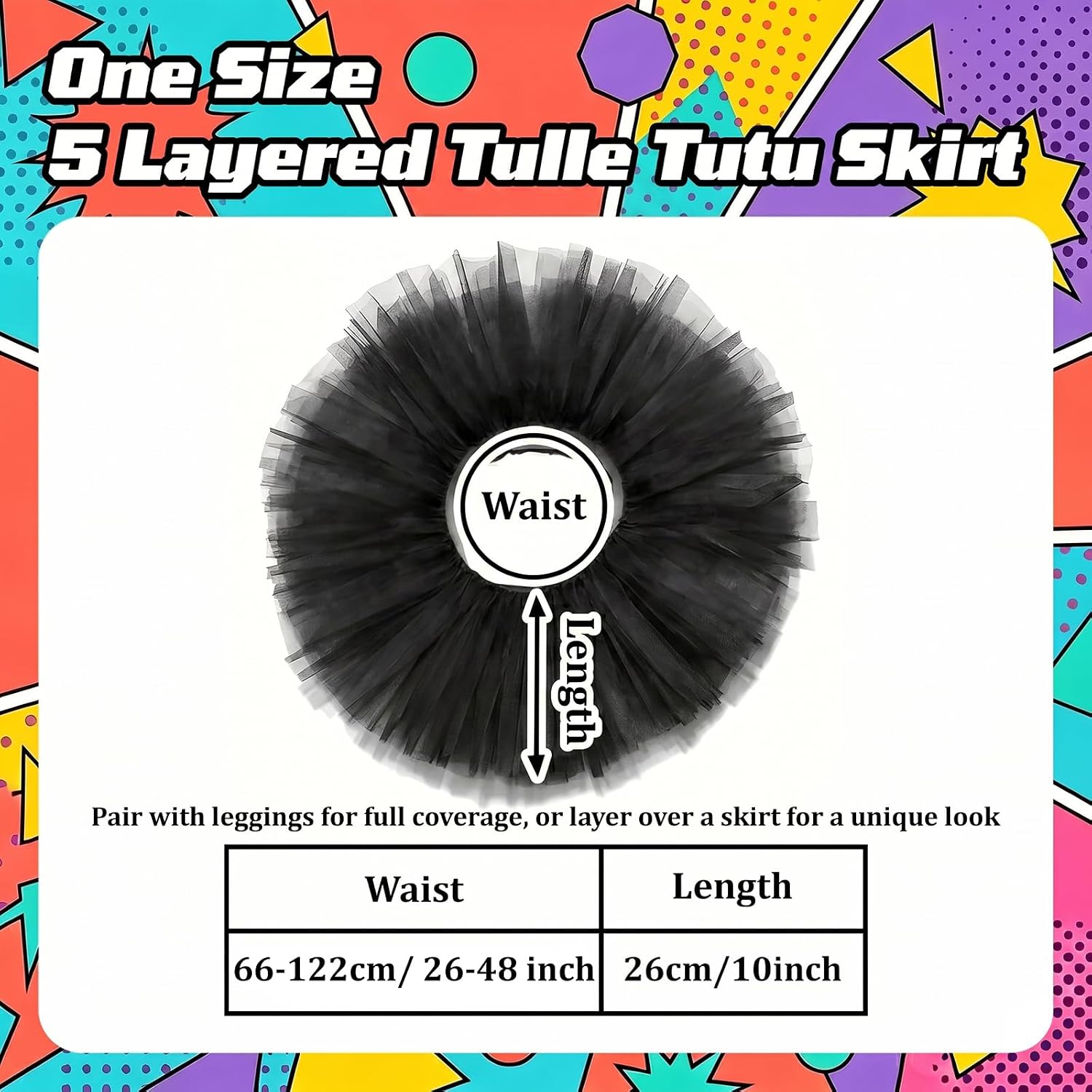 3pcs Tutus for Women Adult Teens 5 Layered Tutu Skirt with Tube Socks & Sunglasses Halloween Party 80s Tulle Neon Dance Skirt
