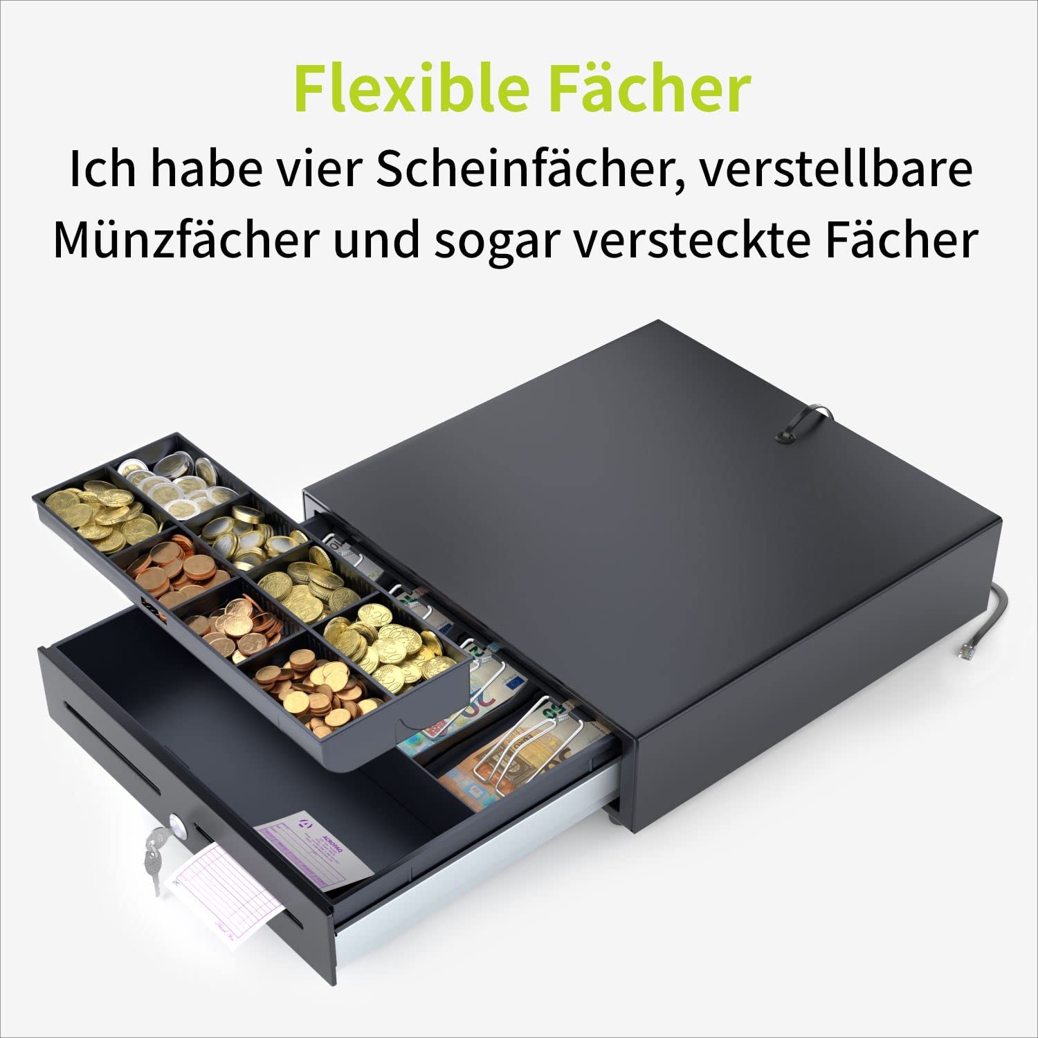 ACROPAQ Kassenschublade - Elektrische Öffnung mit RJ11 Anschluss, Kassenlade 41 x 41 cm, Unterbau geeignet - Kasse, Cash Register, Bargeldkasse - Schwarz