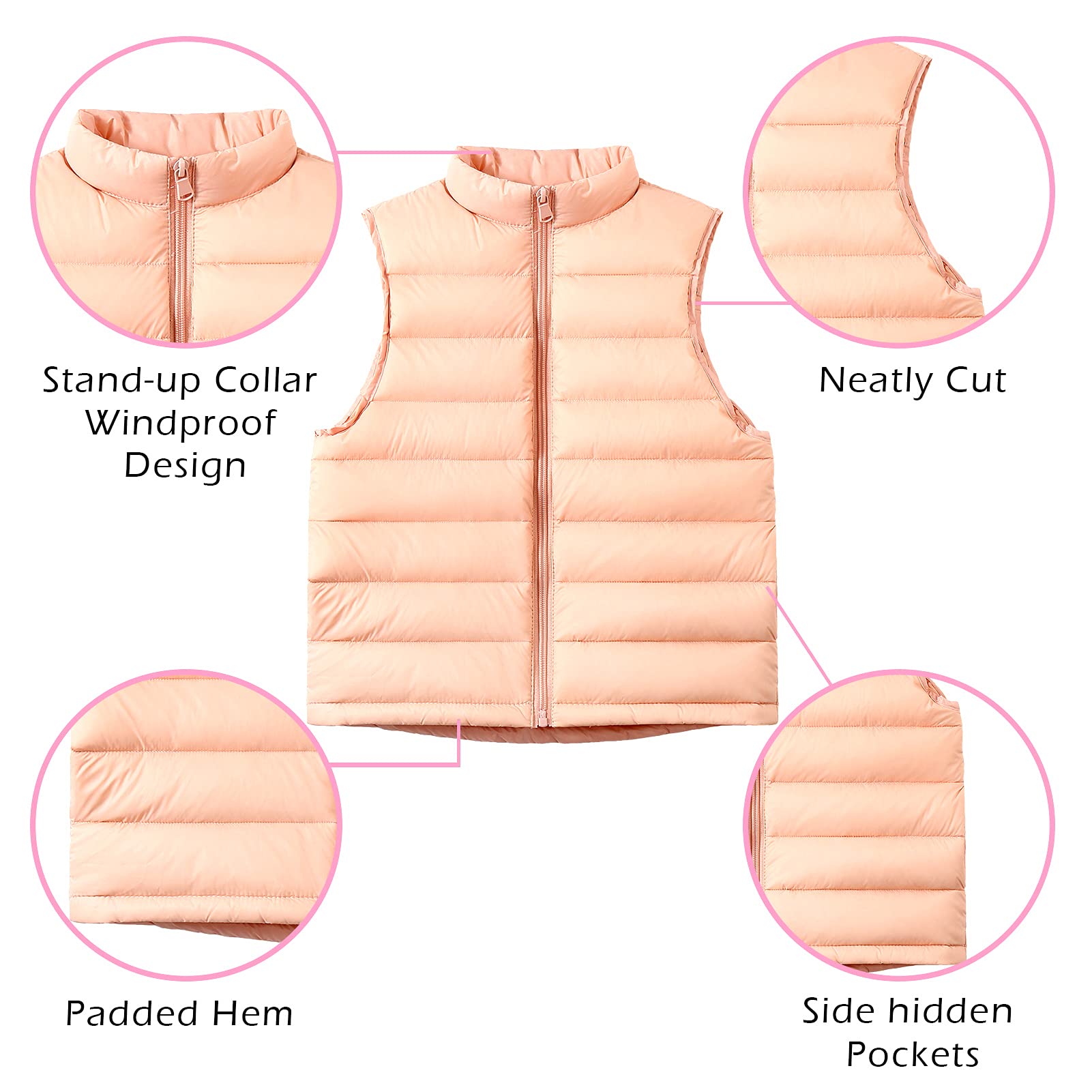 Chaleco acolchado acolchado sin mangas de invierno para niños, chaleco clásico ultra ligero de 3 a 10 años, Rosa/Rebel Fun., 3-4 años