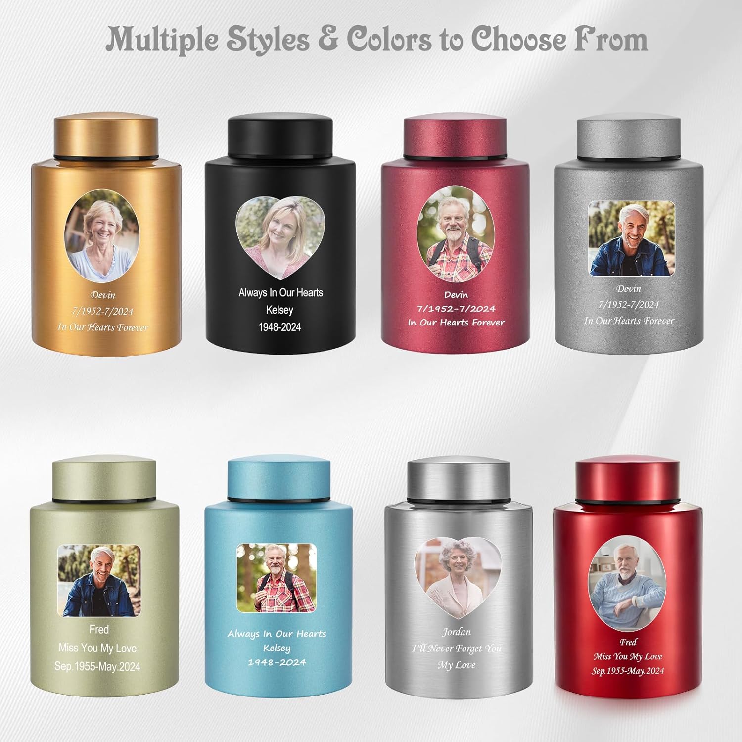 Photo Custom Cremation Urns for Human Ashes, Personalized Funeral Urn Stainless Steel Memorial Urns, 5.9 Inches Medium Decorative Keepsake Urns for Human Ashes - Matt Grey