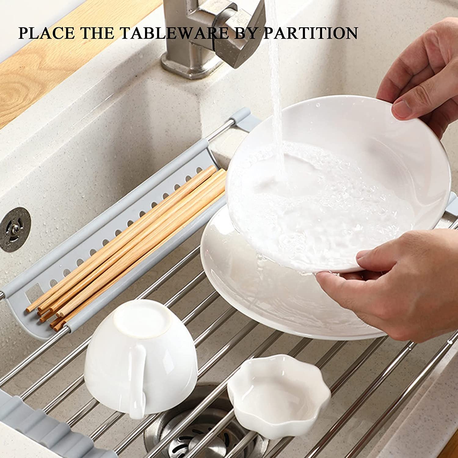 Escurridor De Platos De Acero Inoxidable De Silicona, Rejilla De Secado De Platos sobre El Fregadero, Antideslizante, para Vajilla De Cocina Filtrado De Agua (Size : 45 * 31.5cm) (52 * 32cm)
