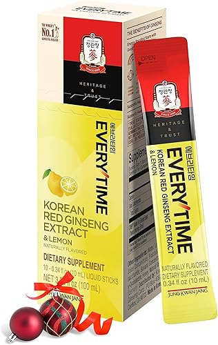 JUNG KWAN JANG Everytime - Extracto de ginseng rojo coreano de 1,050 mg y limón, suplementos líquidos veganos de bebida energética, aumenta