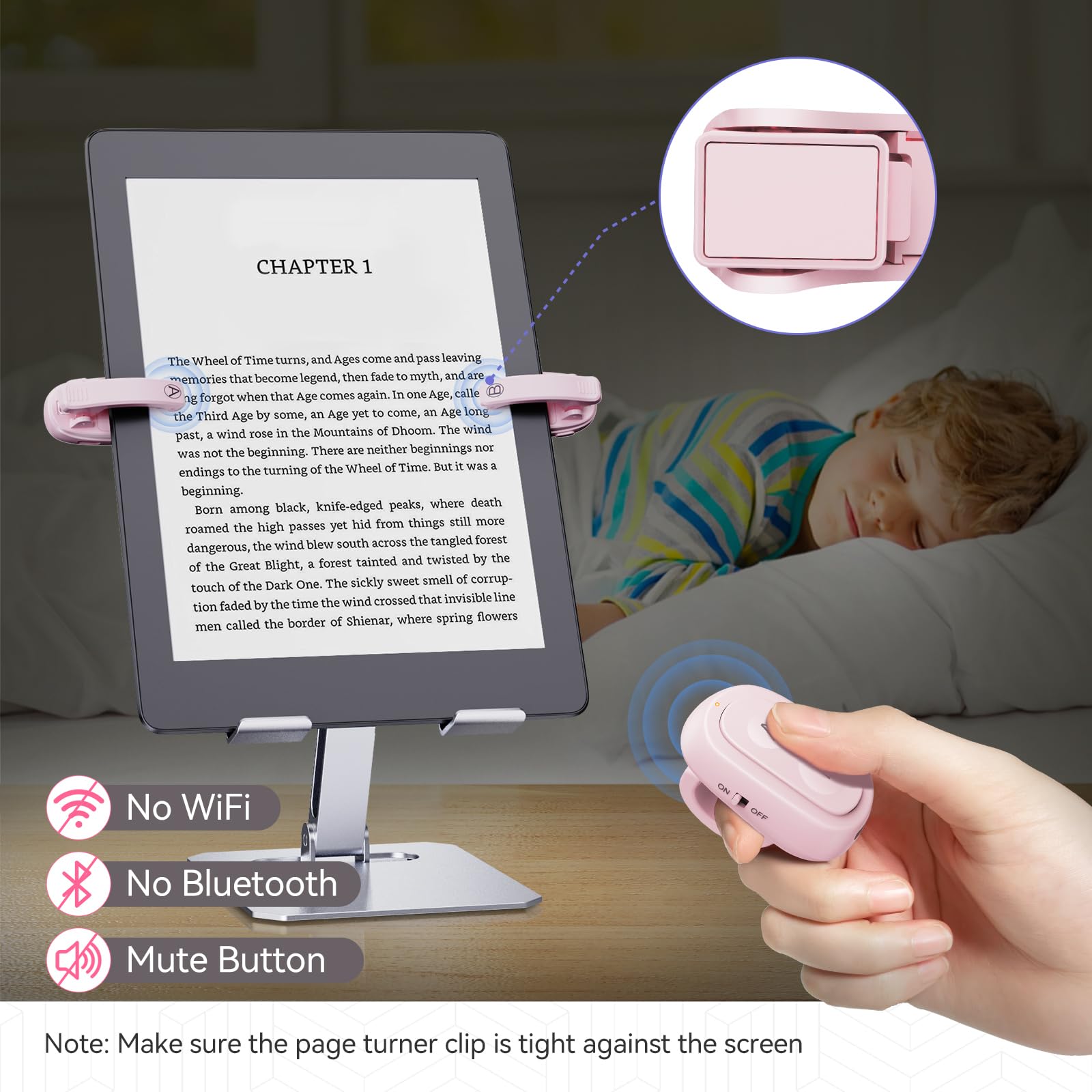 Telecomando per girare pagine per Kindle Paperwhite Turner eReader: scatto remoto della fotocamera, Kindle Clicker Page Turner per iPad, tablet Android, Surface e-book, lettura fumetti, accessori rosa