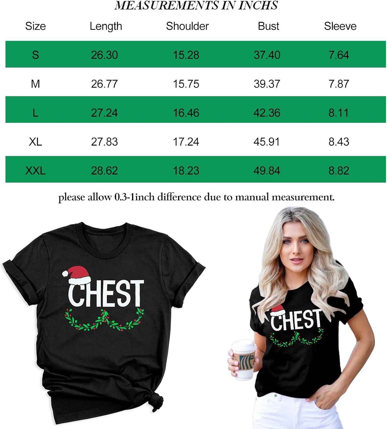 Size XL ...1 pcs..Chest and Nuts Christmas Shirts Xmas Couples Matching Outfits His and Her Holiday Short Sleeve Matching Sets