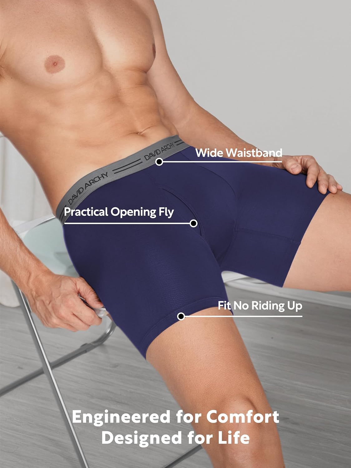 DAVID ARCHY Men's Underwear Boxer Briefs 4 Pack Ultra Soft Breathable Moisture-Wicking Viscose with Fly Pouch Tagless No Roll - Image 6